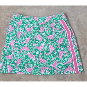 Lilly Pulitzer Vintage Skort Womens 10 Green Pink Dolphin Mosaic Print Cotton